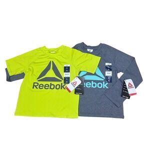 Reebok Boys Rash Guard Set 2pk Lime Navy XS 4-5 UPF 50+ Swim Shirts NWT